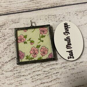 Handmade Upcycled Vintage Floral Fabric Necklace Pendant by The Charming Cherub